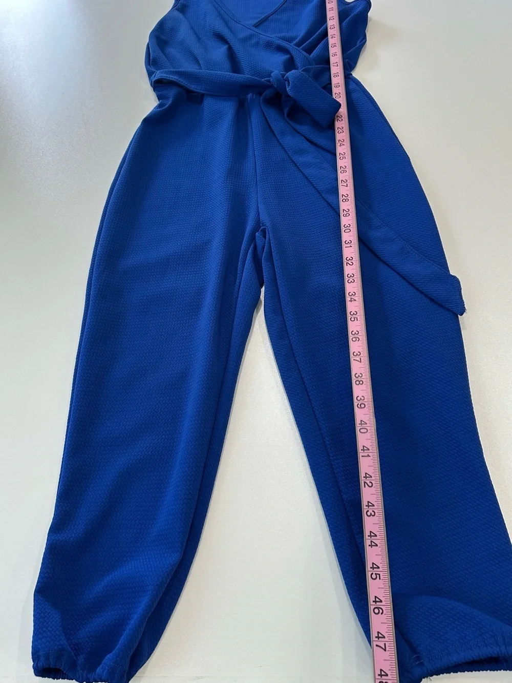 Sleeveless Royal Blue Wrap Jumpsuit with Tie Waist  V - Neck Size S